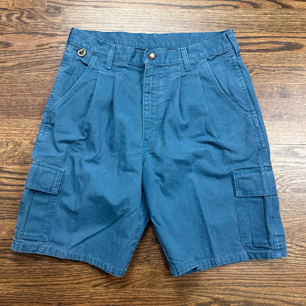 Vintage Wrangler Pleated Cargo Shorts Mens 34 Blue Cotton Casual Outdoor WPL6428